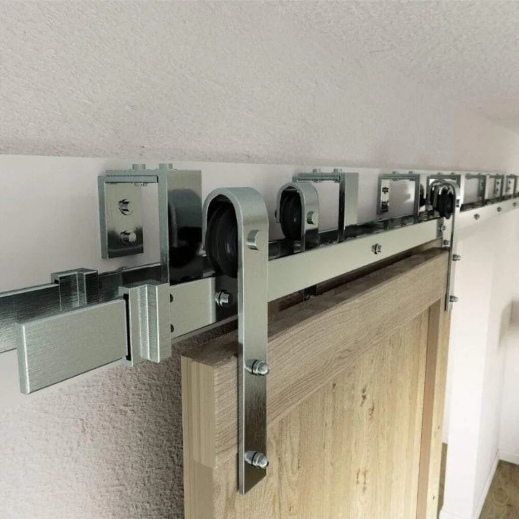 Arrow Hanger Bypass Barn Door Hardware Kit, Brushed Nickel Finish - Image 4