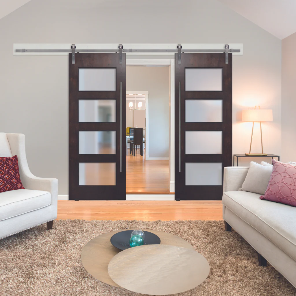 BarnCraft Continental Mahogany Barn Door - 4 Lites - Image 2