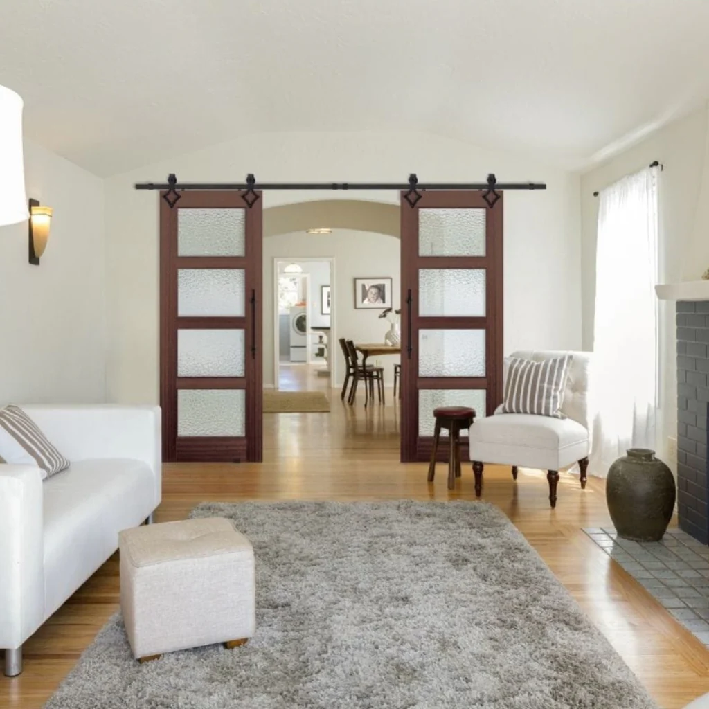 BarnCraft Continental Mahogany Barn Door - 4 Lites - Image 3