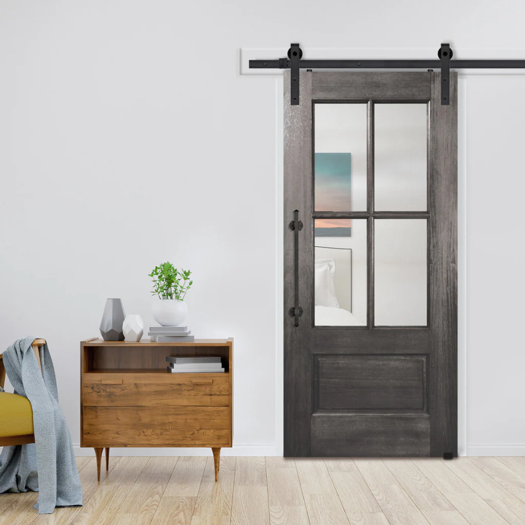 BarnCraft French Mahogany Barn Door - 4 Lites - Image 3